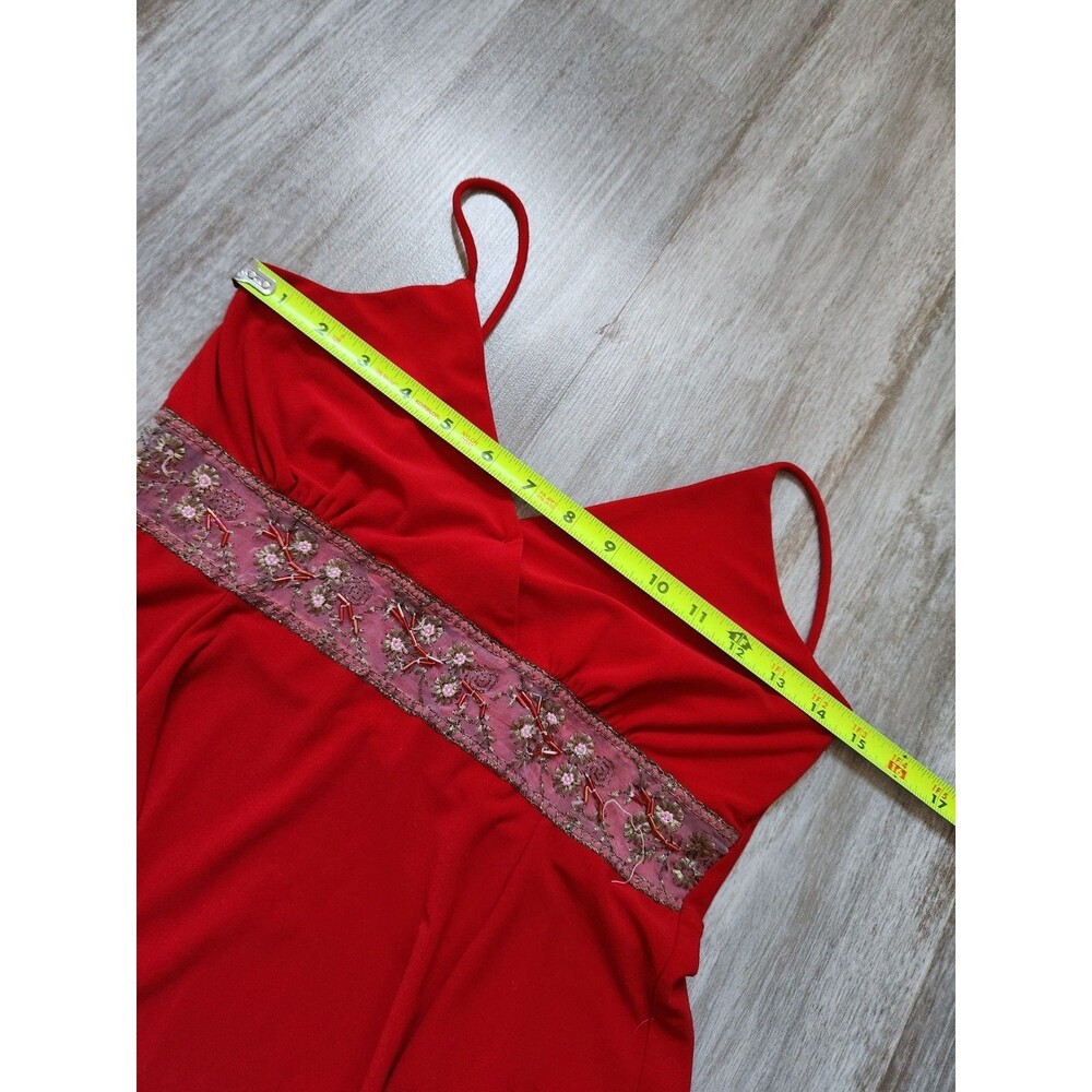 VTG Mint Red Handkerchief Hem Tank Blouse Embroidered Sheer Trim Y2K Sz S - Picture 6 of 8